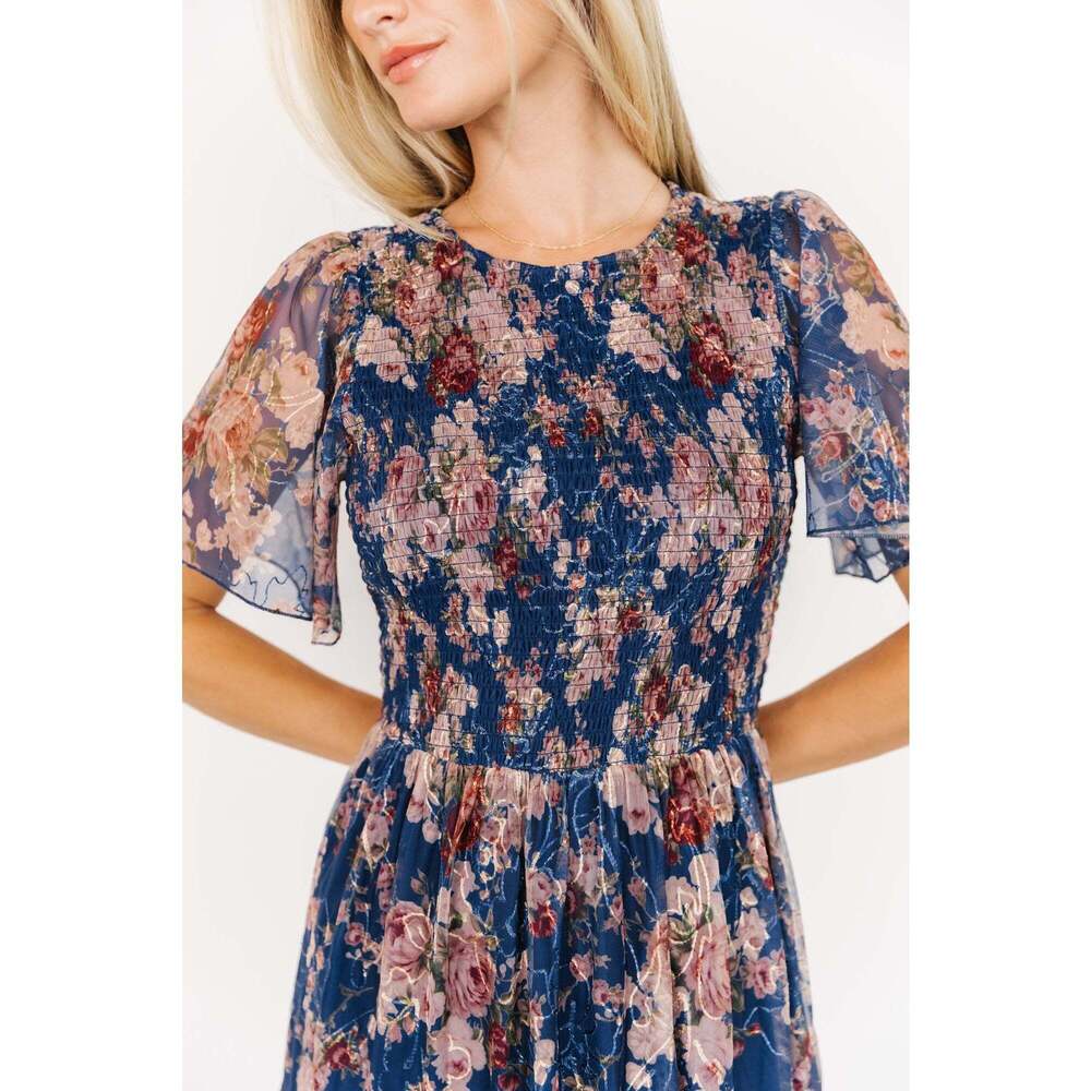 Baltic Born Mara Embroidered Tulle Dress | Dark Blue Multi Floral Size MM - Picture 2 of 6